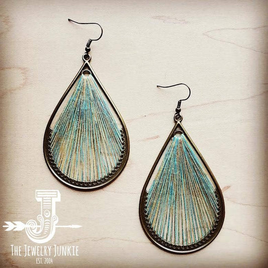 Large Woven Teardrop Earrings in Teal 206b: Multi