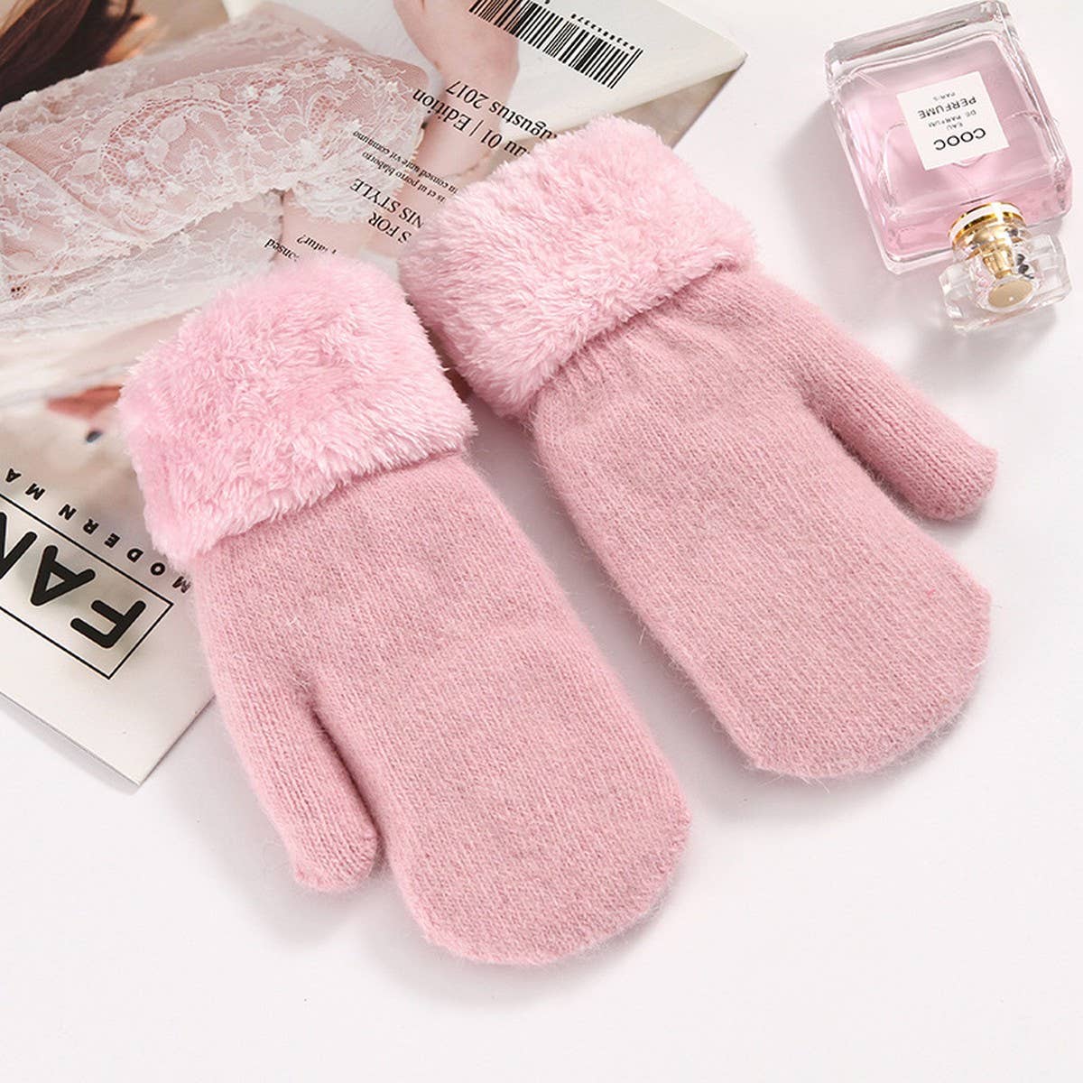 Cute Bunny Fur Mittens – Warm Double Fleece_CWAG0250: Black / (OS) 2