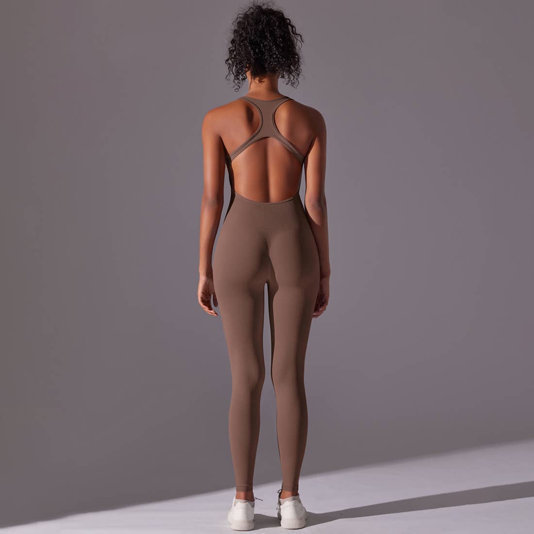 Women Seamless Women's I-Back Tight Yoga Sport Jumpsuit: Gray / M