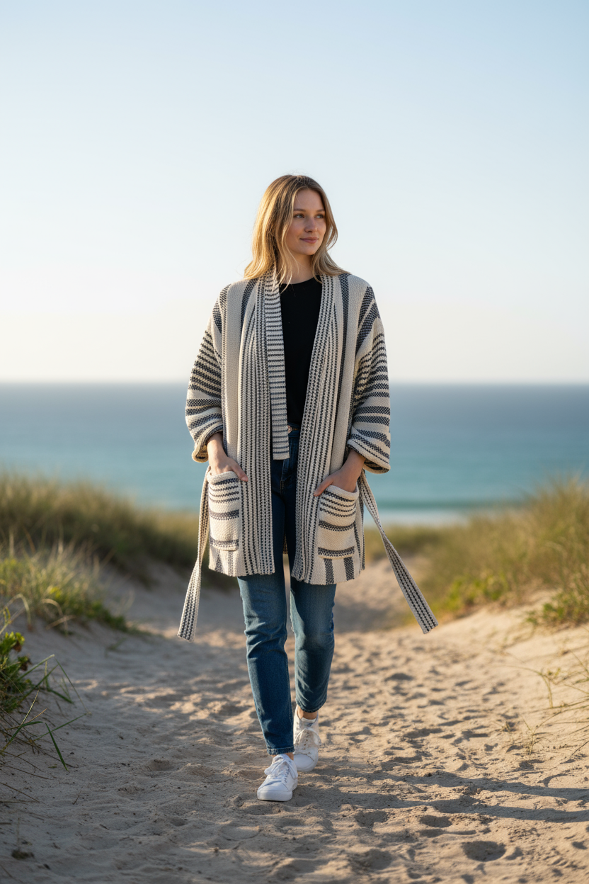 Boho stripe sweater with tie