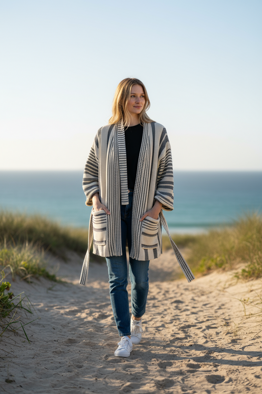 Boho stripe sweater with tie