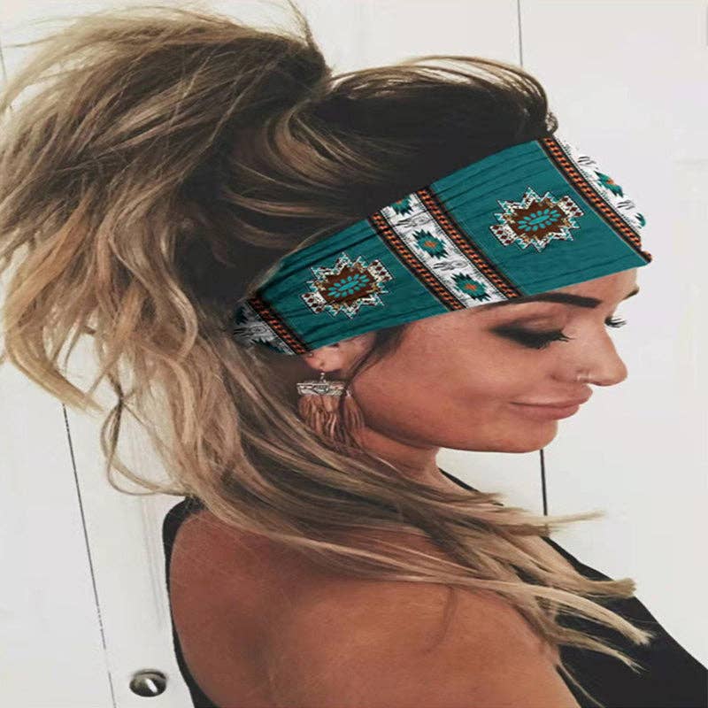 Ethnic Vintage Wide Print Sports Headband: Coffee