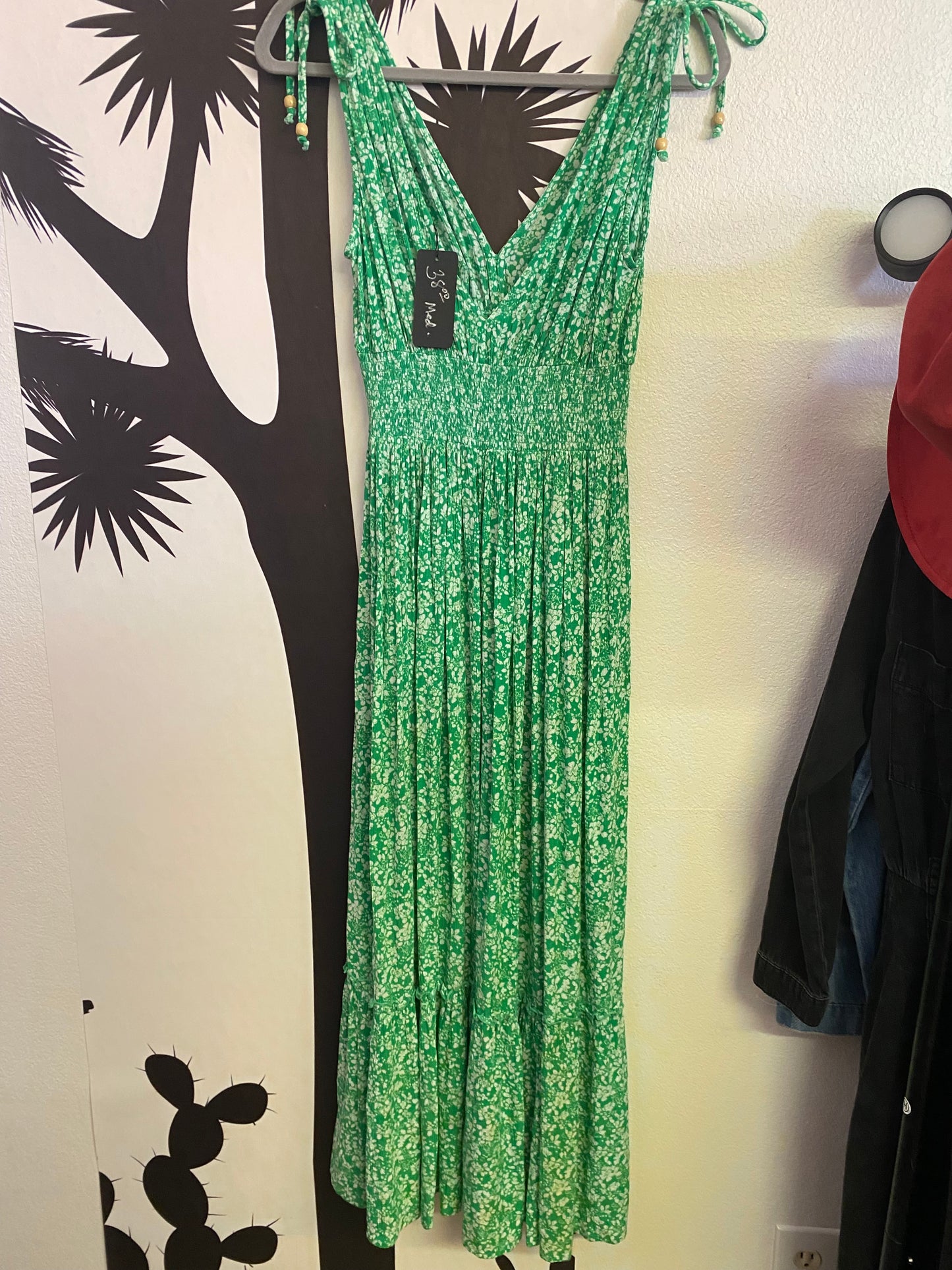Long green white flower dress