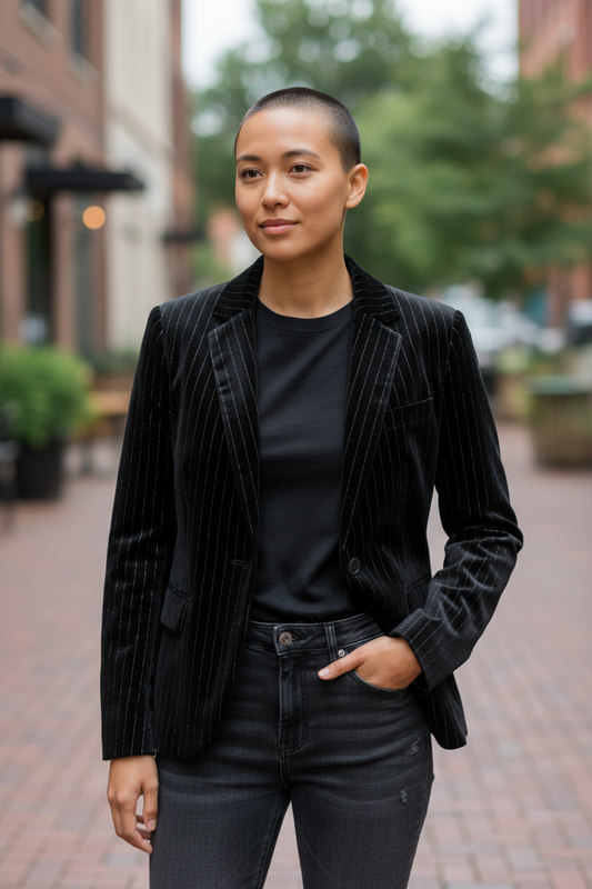 Black silver strip blazer coat - Designer Divided