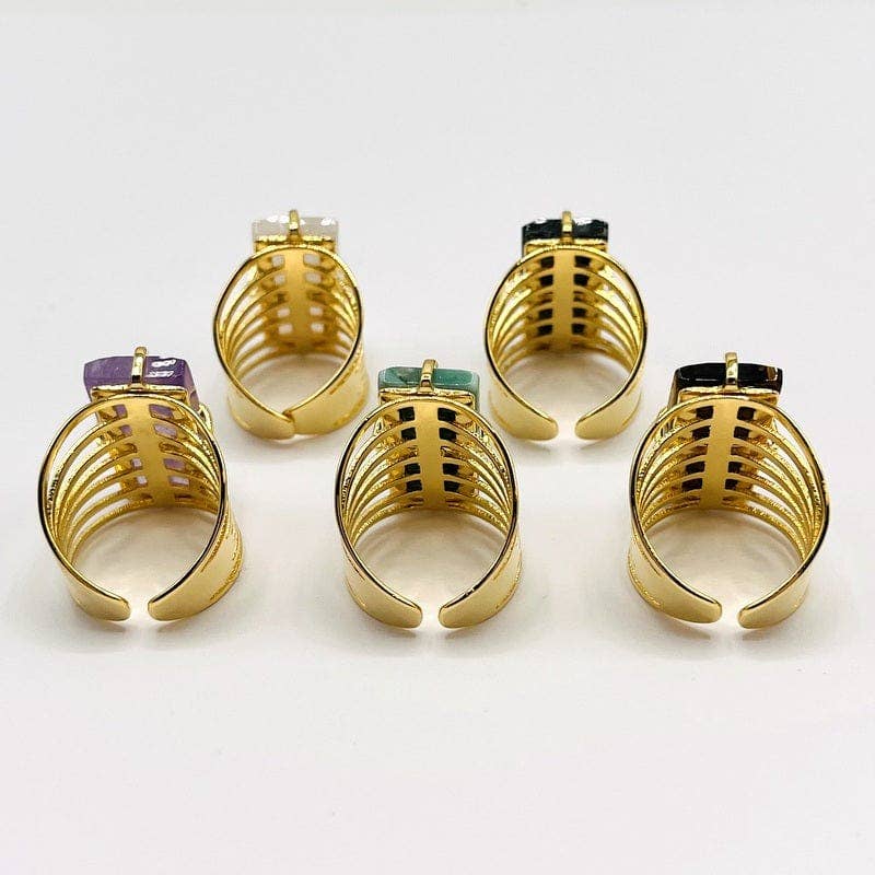 Crystal Rectangle Gemstone Gold-Plated Cigar Ring: C - Amethyst