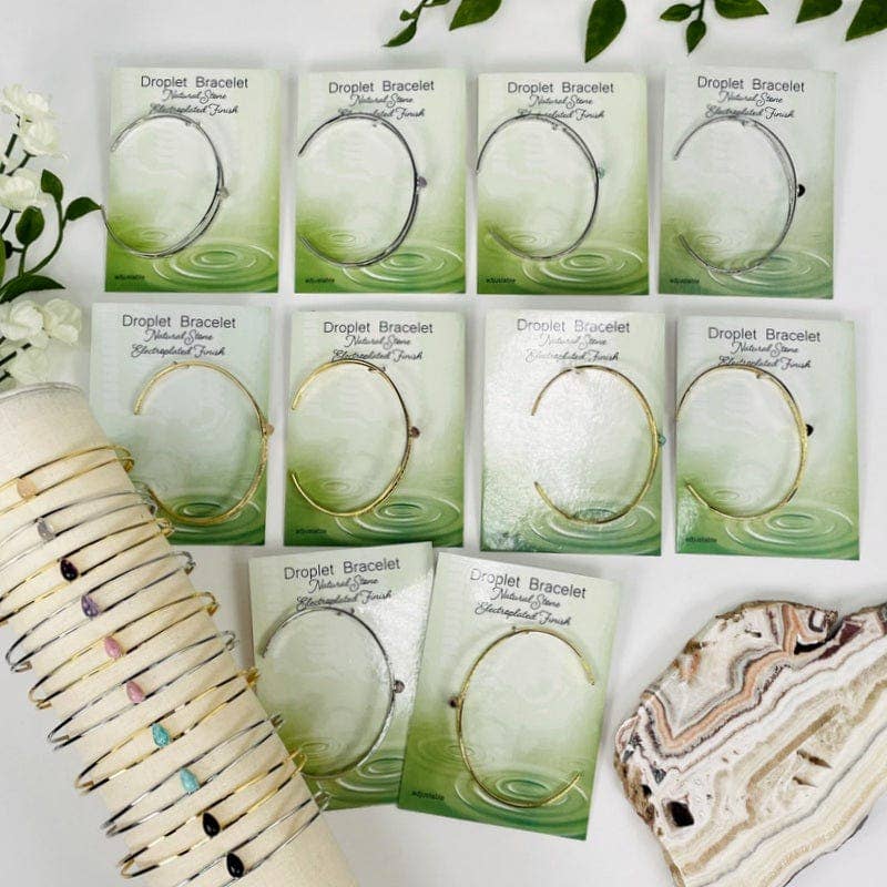 Crystal Droplet Gemstone Bracelets: Silver / Rhodochrosite