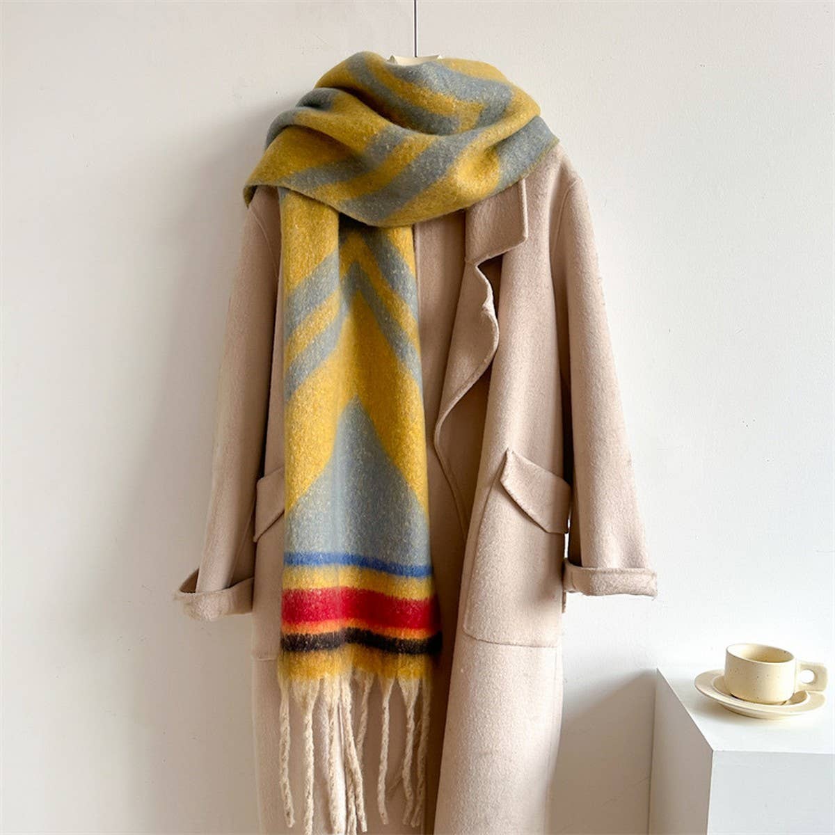 Autumn Winter Long Scarf - Thick Cozy Wrap_CWASC0974: KHAKI / (OS) 2