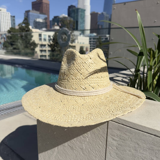 Handwoven Wide Brim Straw Cowboy Hat with Rope Tie: Natural