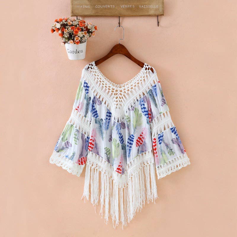 Bohemian Tassel Shawl: BLUE / AVERAGE