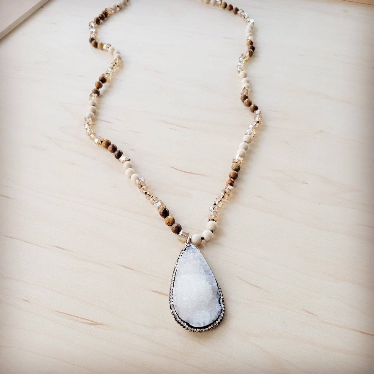 **Picture Jasper Beaded Necklace w/ Druzy Pendant