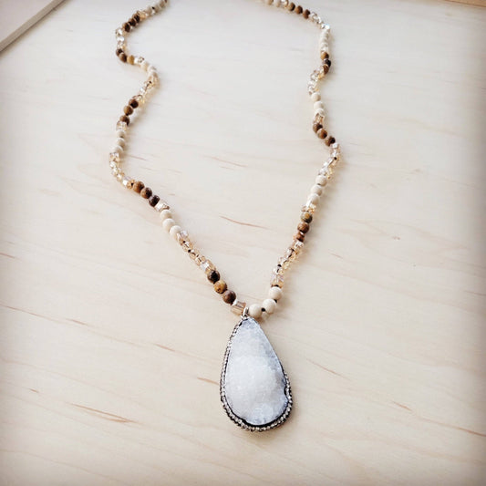 **Picture Jasper Beaded Necklace w/ Druzy Pendant