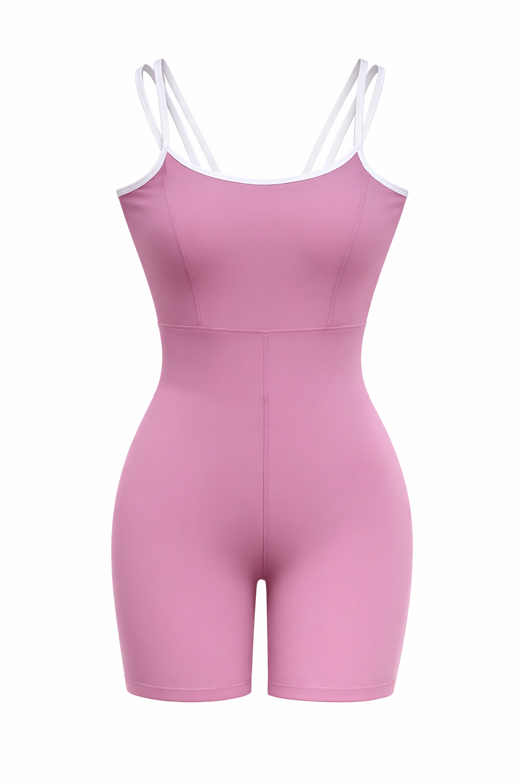 White contrast double spaghetti straps active wear romper  : Black
