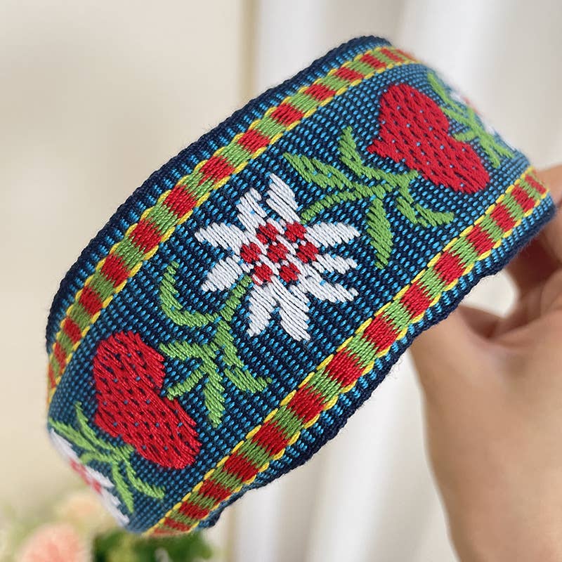Bohemian Flower Embroidery Retro Non-Slip Hair Bands: Brown