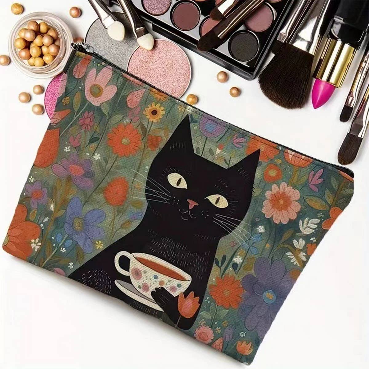 2024 NEW RETRO CAT COSMETIC BAG_CWAB2276: Black / (OS) 2