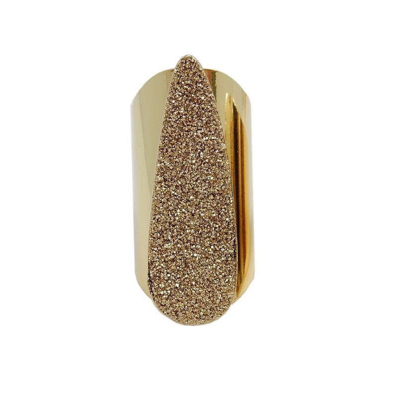 Crystal Teardrop Druzy Ring with Electroplated Band: Mystic Blue / Silver