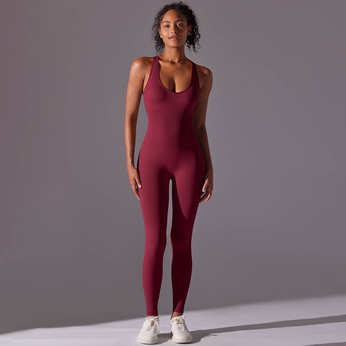 Women Seamless Women's I-Back Tight Yoga Sport Jumpsuit: Gray / M
