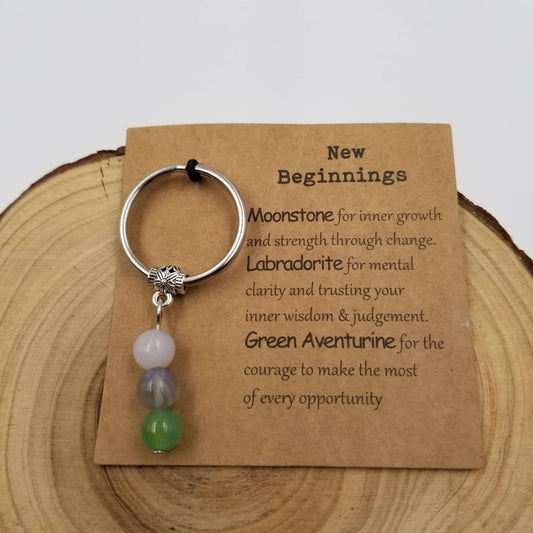 Natural Stone Bead Lucky Chakra Keychain With Card: New Beginnings
