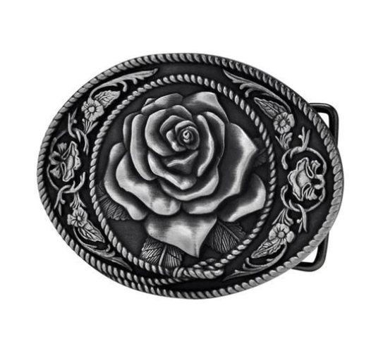 Western Cowgirl Rose Belt Buckle 1461: Antique Silver