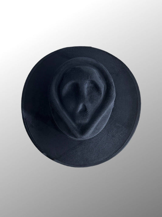 Skull-Billy Style Vegan Suede Hat: Black / Medium