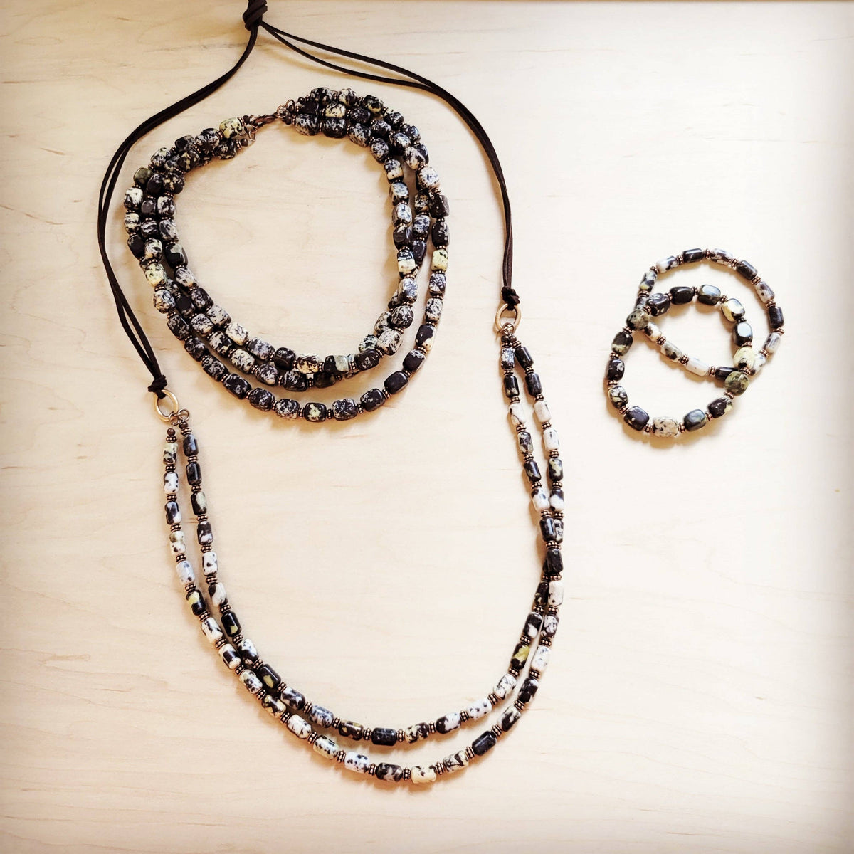 Yellow Turquoise Double Strand Beaded necklace w/ Tassel 2