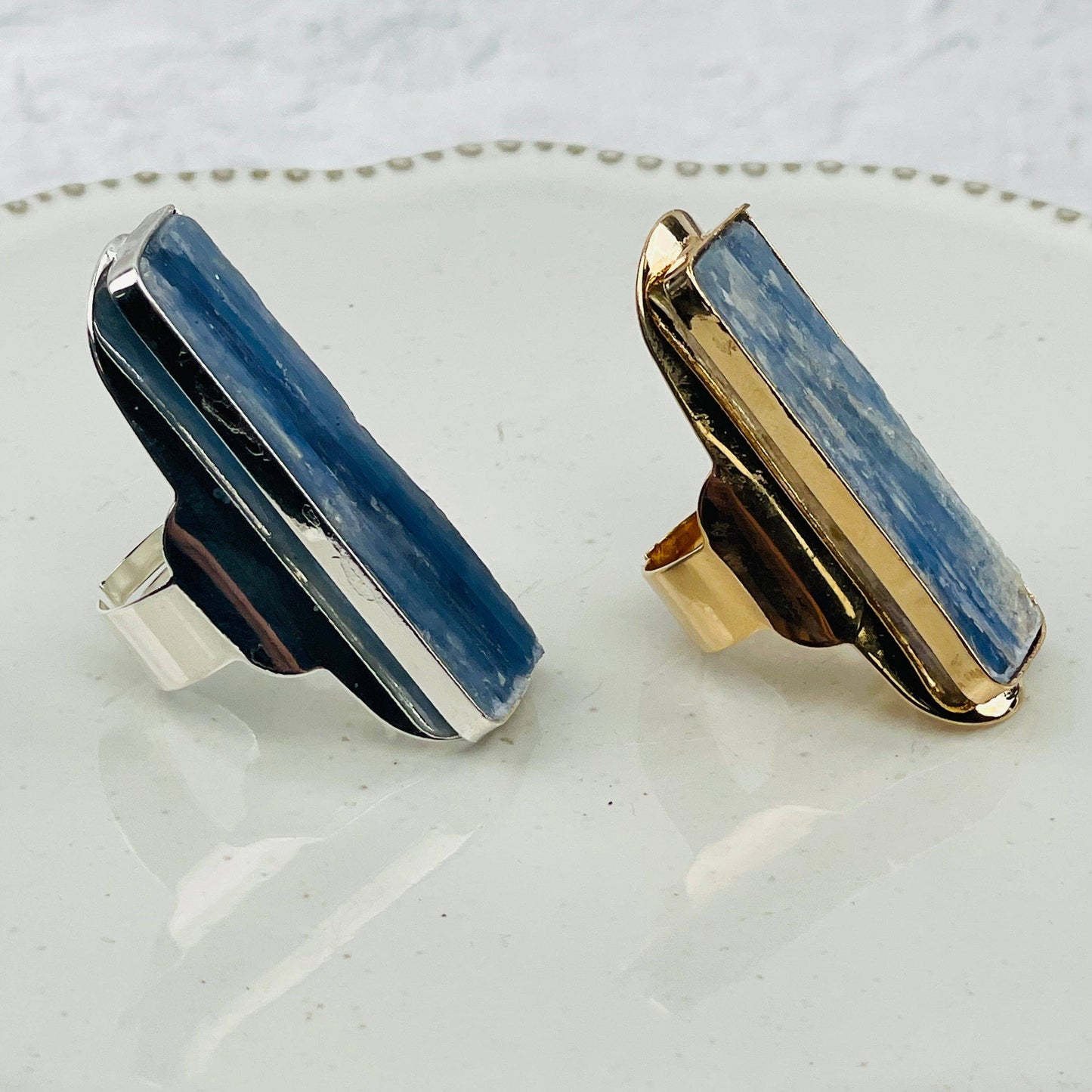 Crystal Blue Kyanite Adjustable Ring: Silver