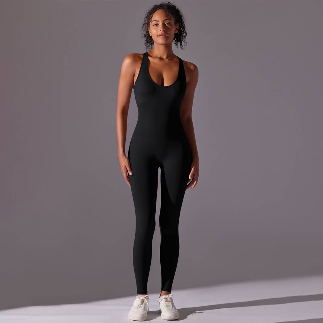 Women Seamless Women's I-Back Tight Yoga Sport Jumpsuit: Gray / M