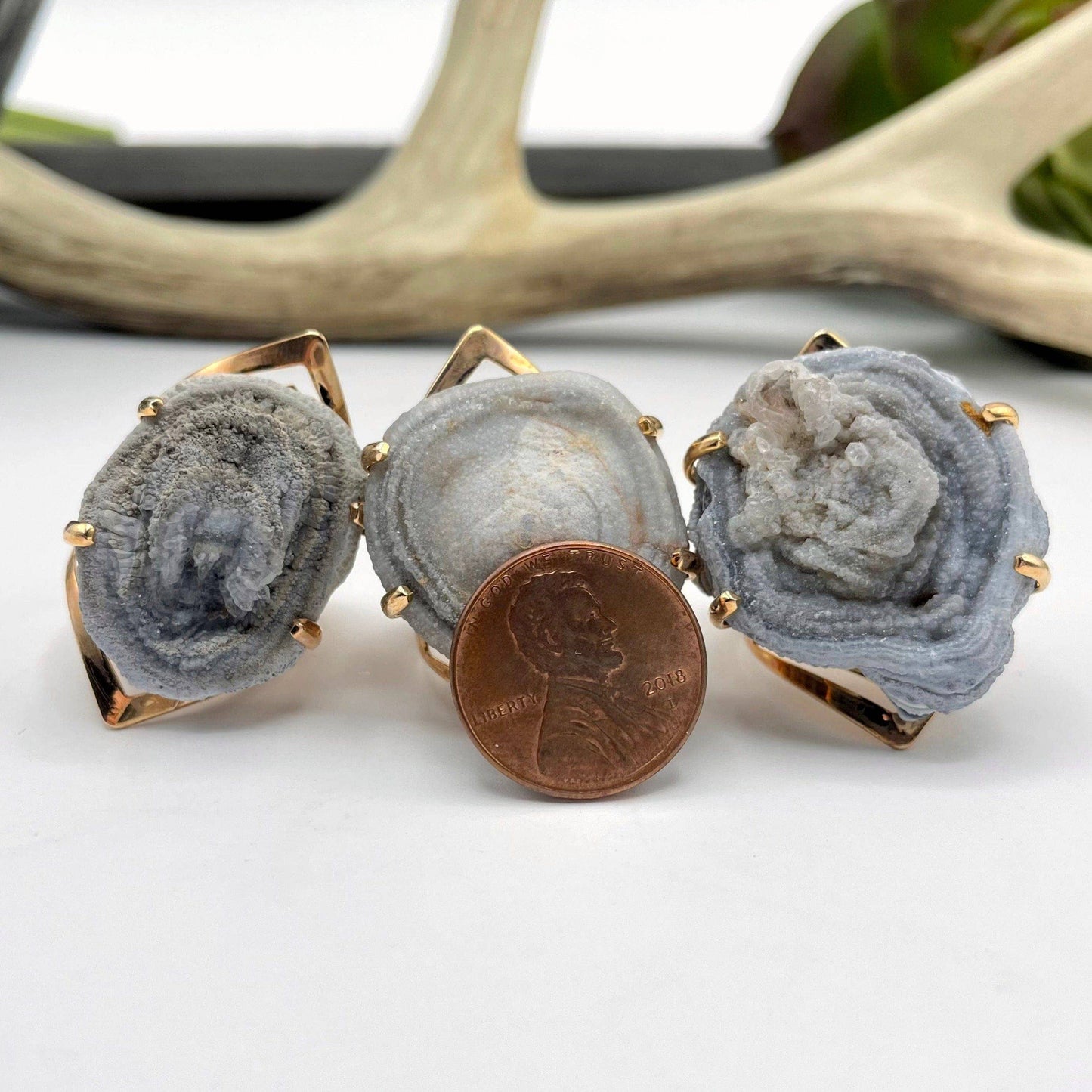 Crystal Adjustable Rose Gold Druzy Ring: Chalcedony