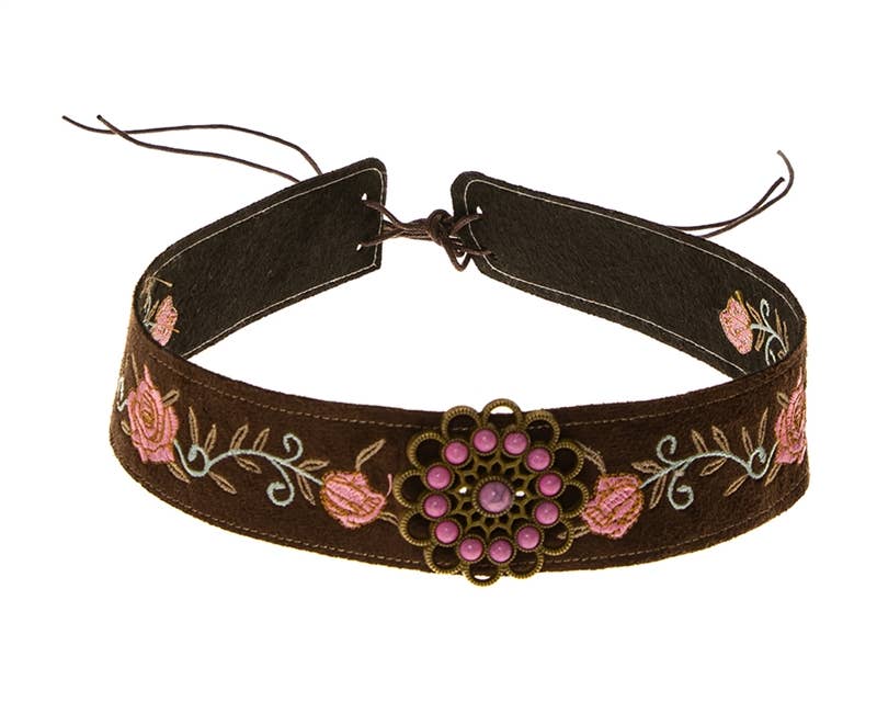 HB-1340 Hat Band - Suede w/ Rose Embroidery