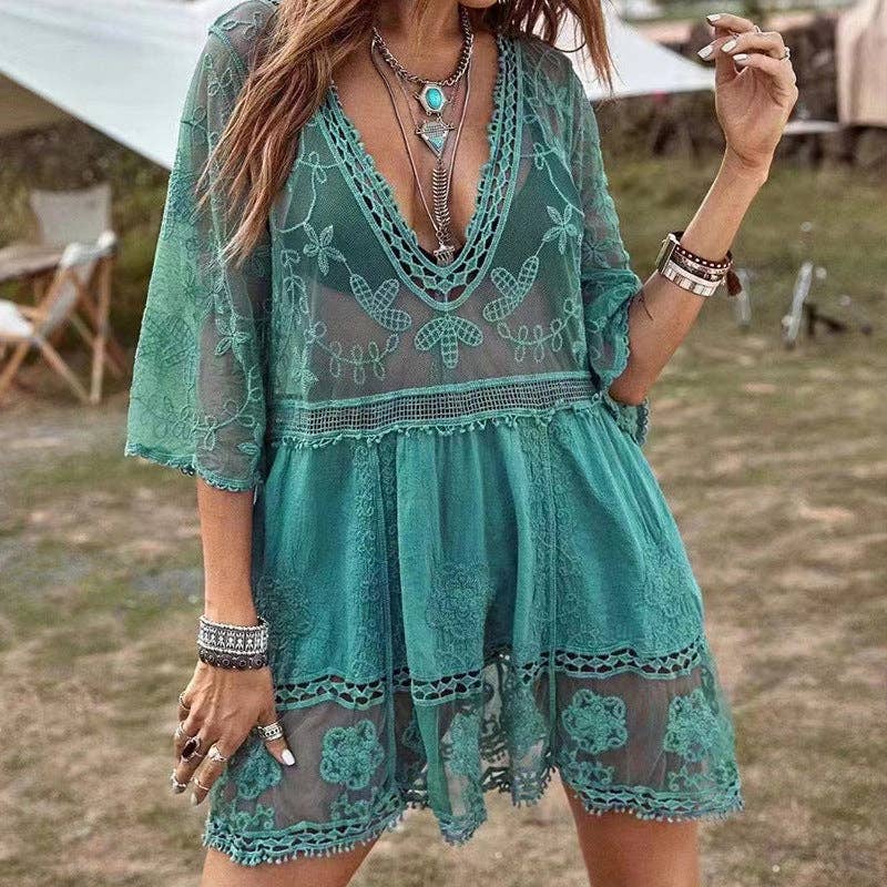 Sexy Loose Beach Cover-Up Dress: PURPLE / AVERAGE