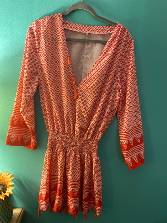 Red pattern top - elastic waist