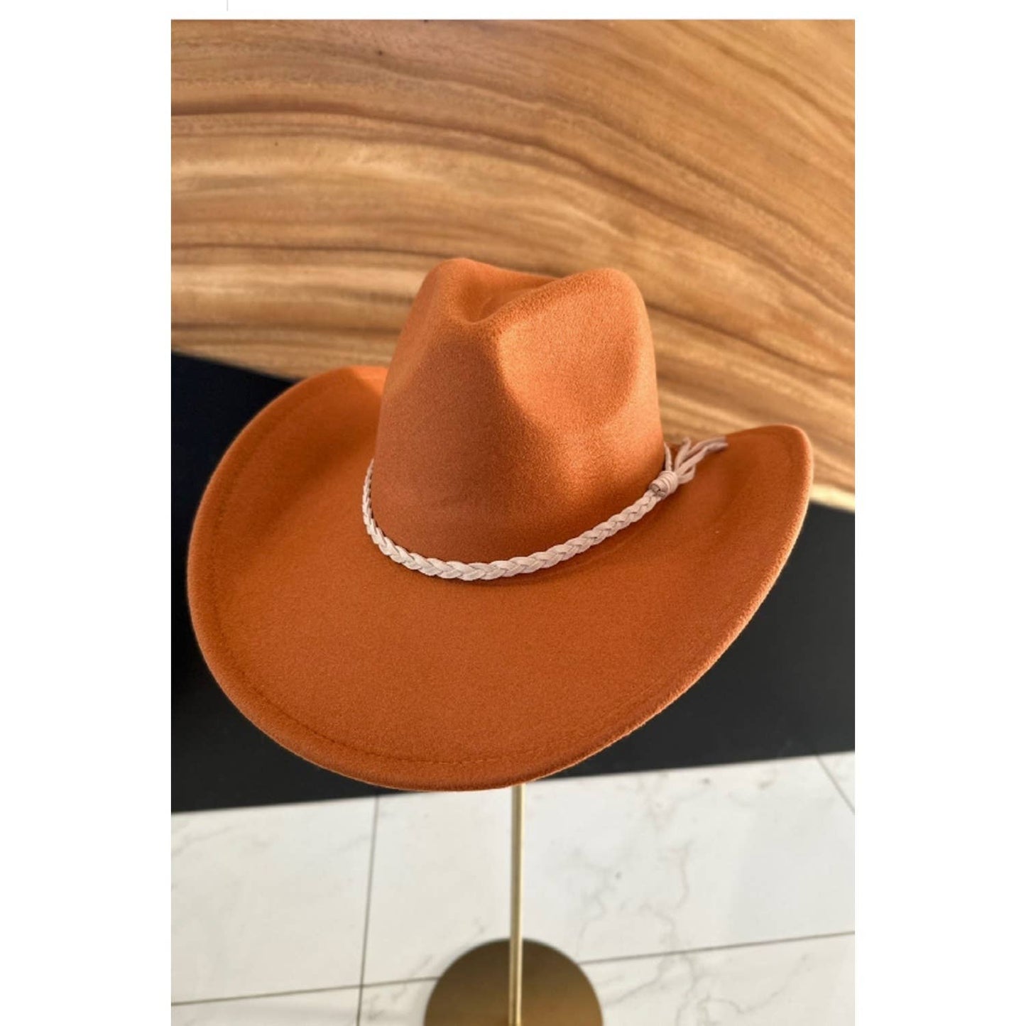 VEGAN FELT COWBOY HAT with Suede Belt: Plum / ONE SIZE