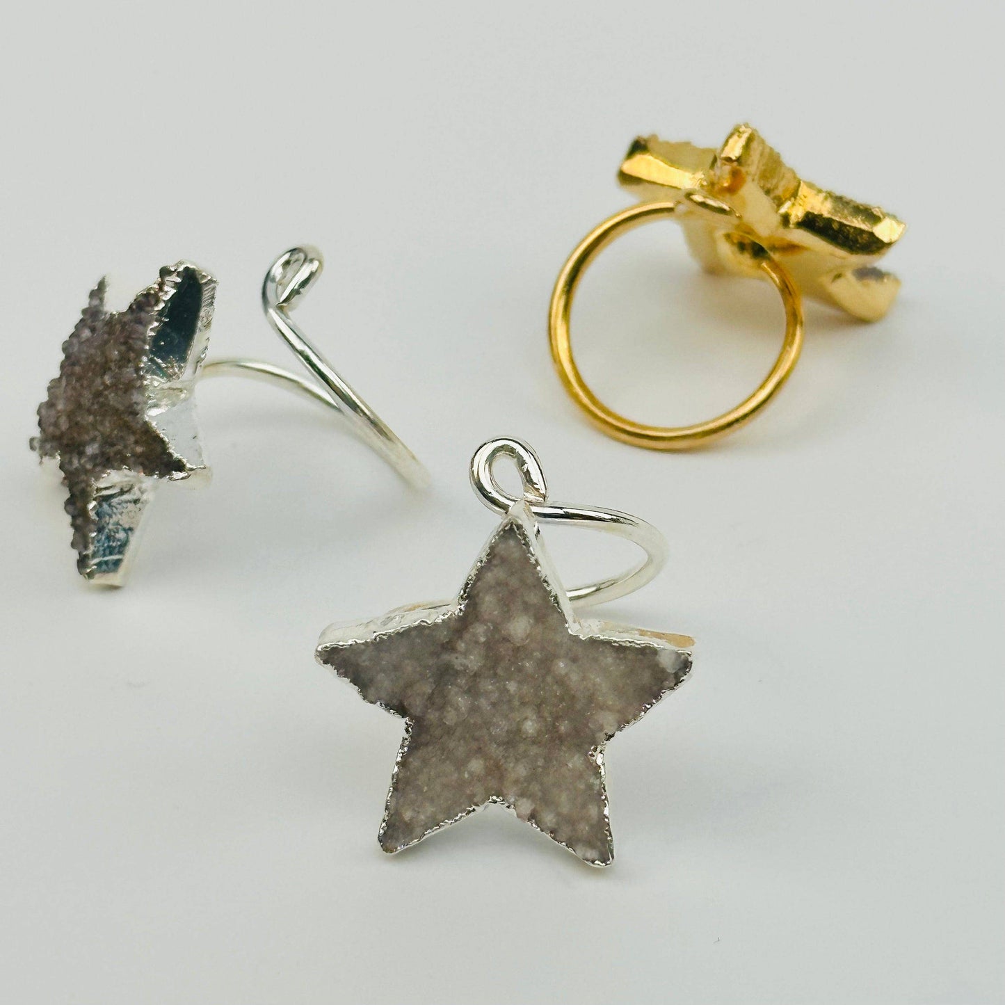 Crystal Druzy Star Wrap Ring: Silver