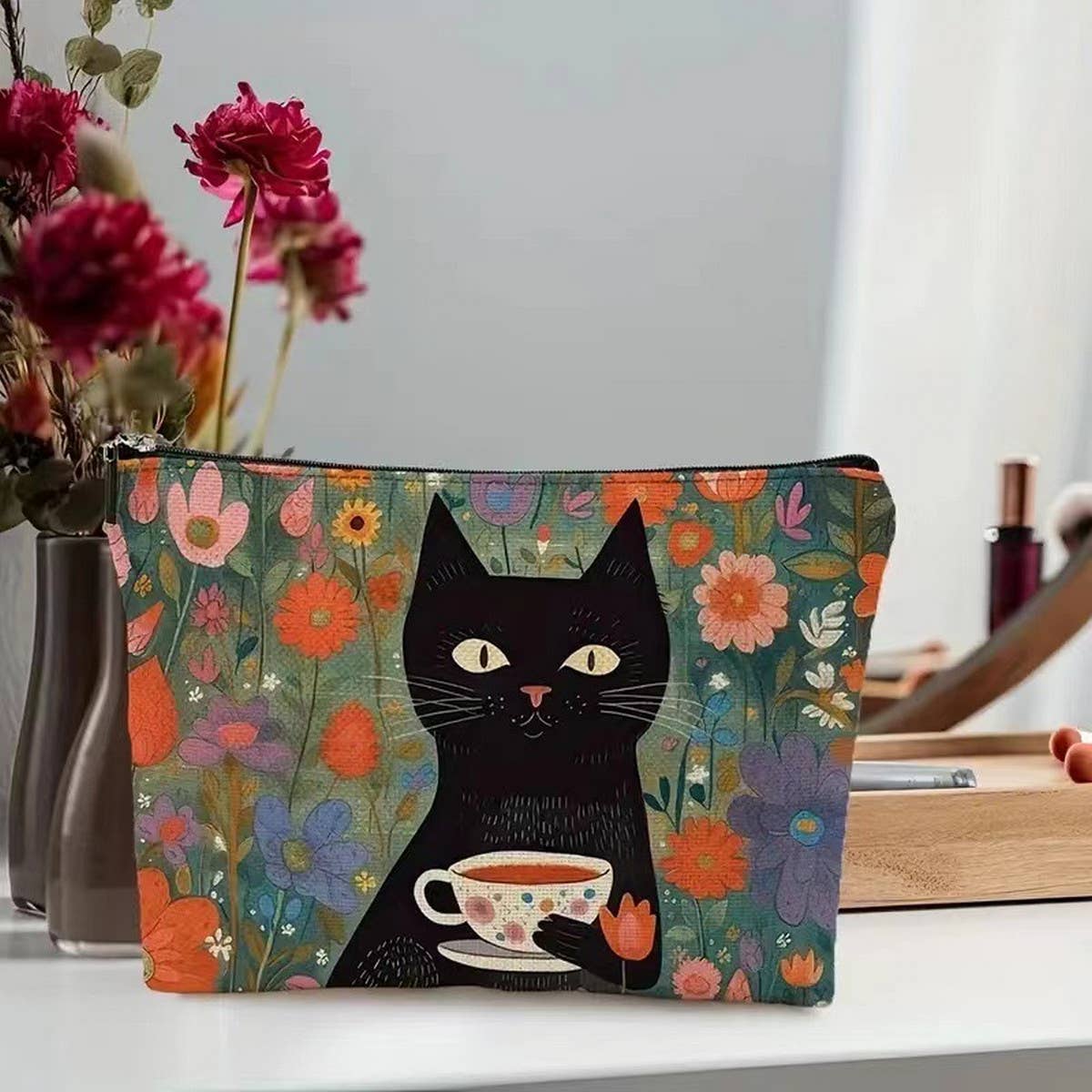 2024 NEW RETRO CAT COSMETIC BAG_CWAB2276: Black / (OS) 2