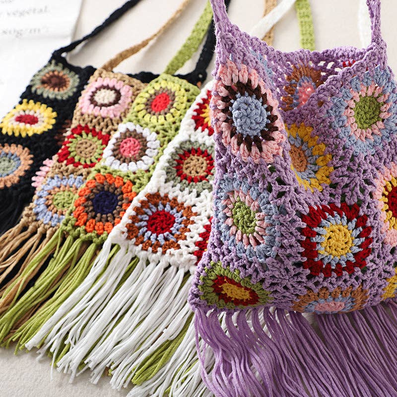 Tassel Handmade Crochet Bag - Exquisite Handcrafted Slingbag: BLACK