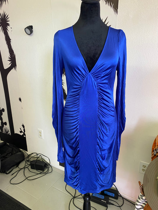 Blue satin stretch dress