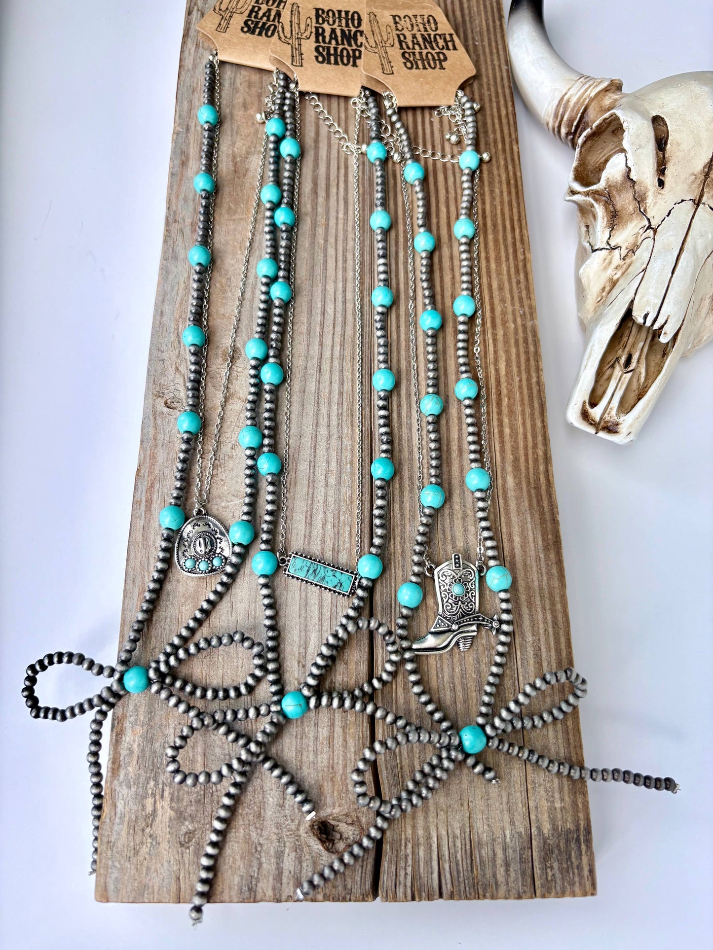 2 Layer Western Style Coquette Bow & Pendant Necklace: Boots