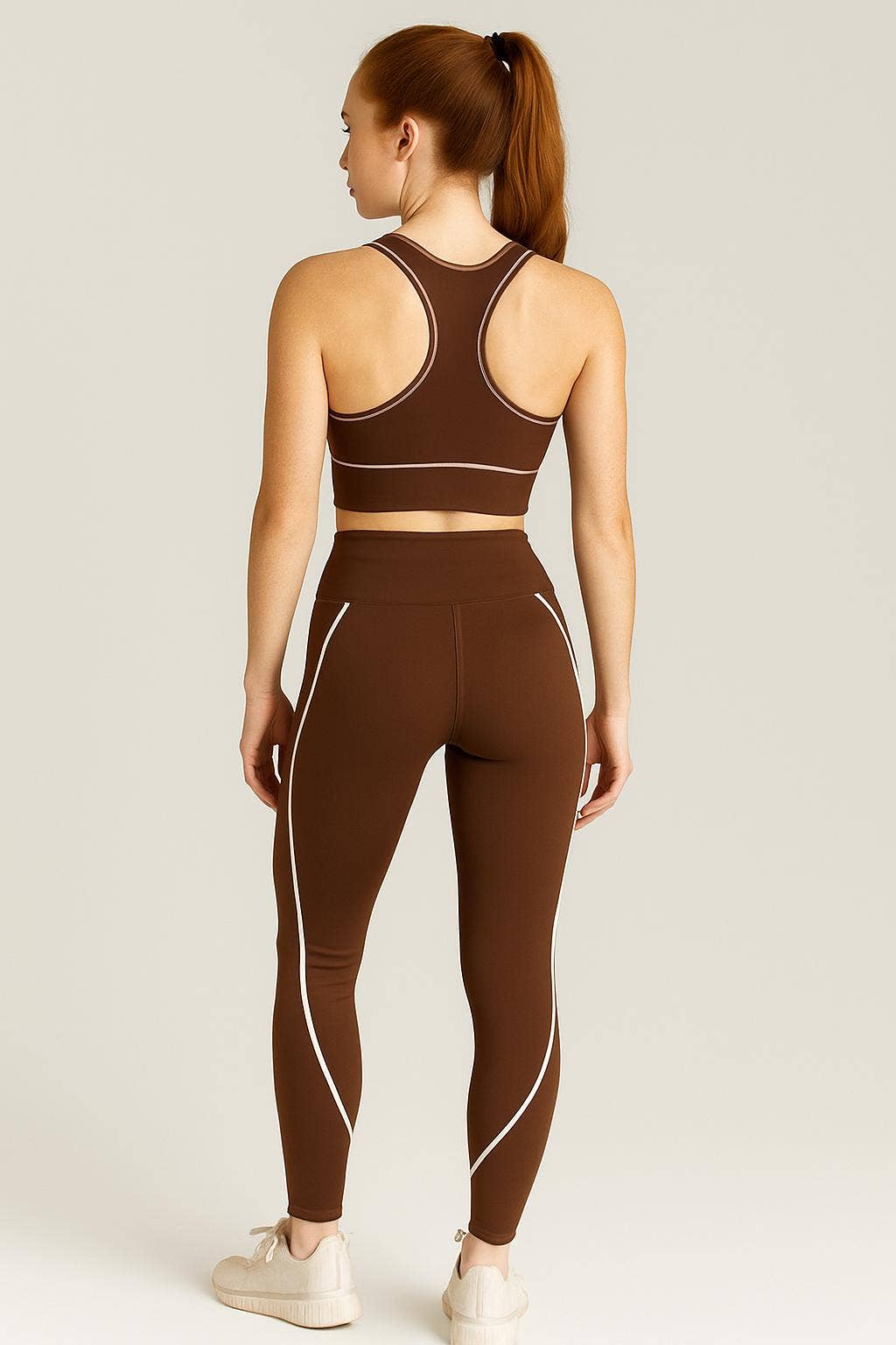 Active wear sports bra with yoga pants set w/contrast trim: Red