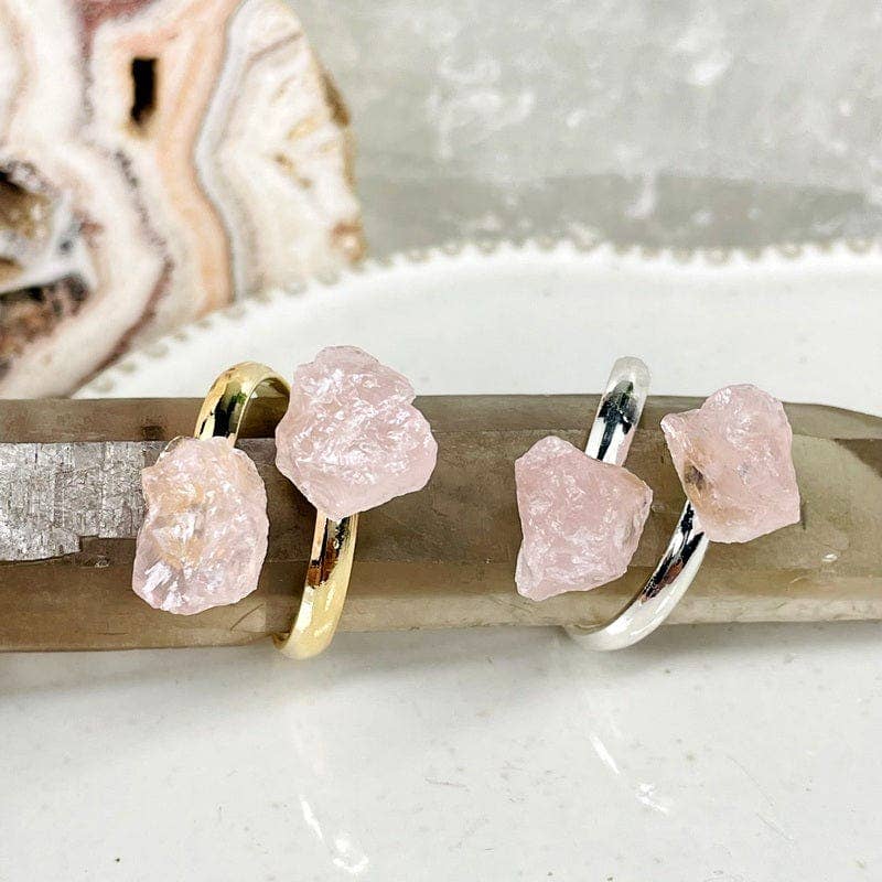 Assorted Double Crystal Rings - Aquamarine, Selenite, Quartz: Silver / Aquamarine