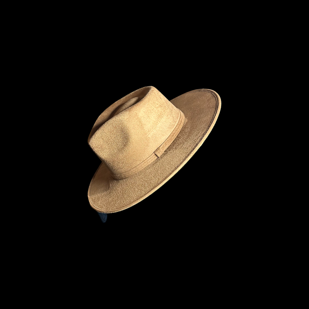 Tear Drop Vegan Suede Rancher Flat Brim: Rust / Large