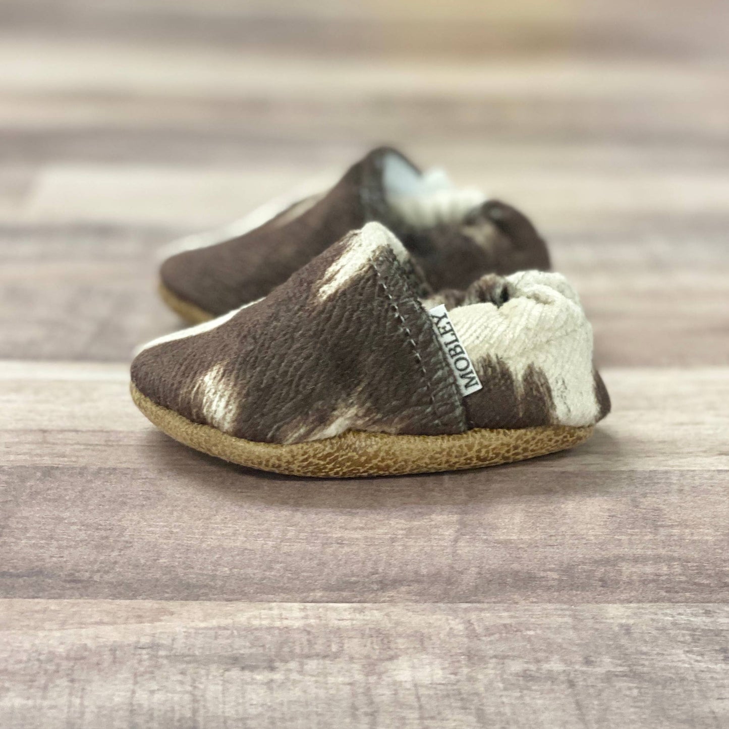 Faux Cow Hide Moccasins: 12-18 Months