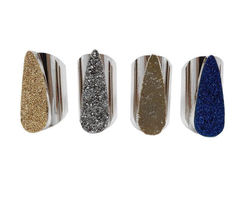 Crystal Teardrop Druzy Ring with Electroplated Band: Mystic Blue / Silver