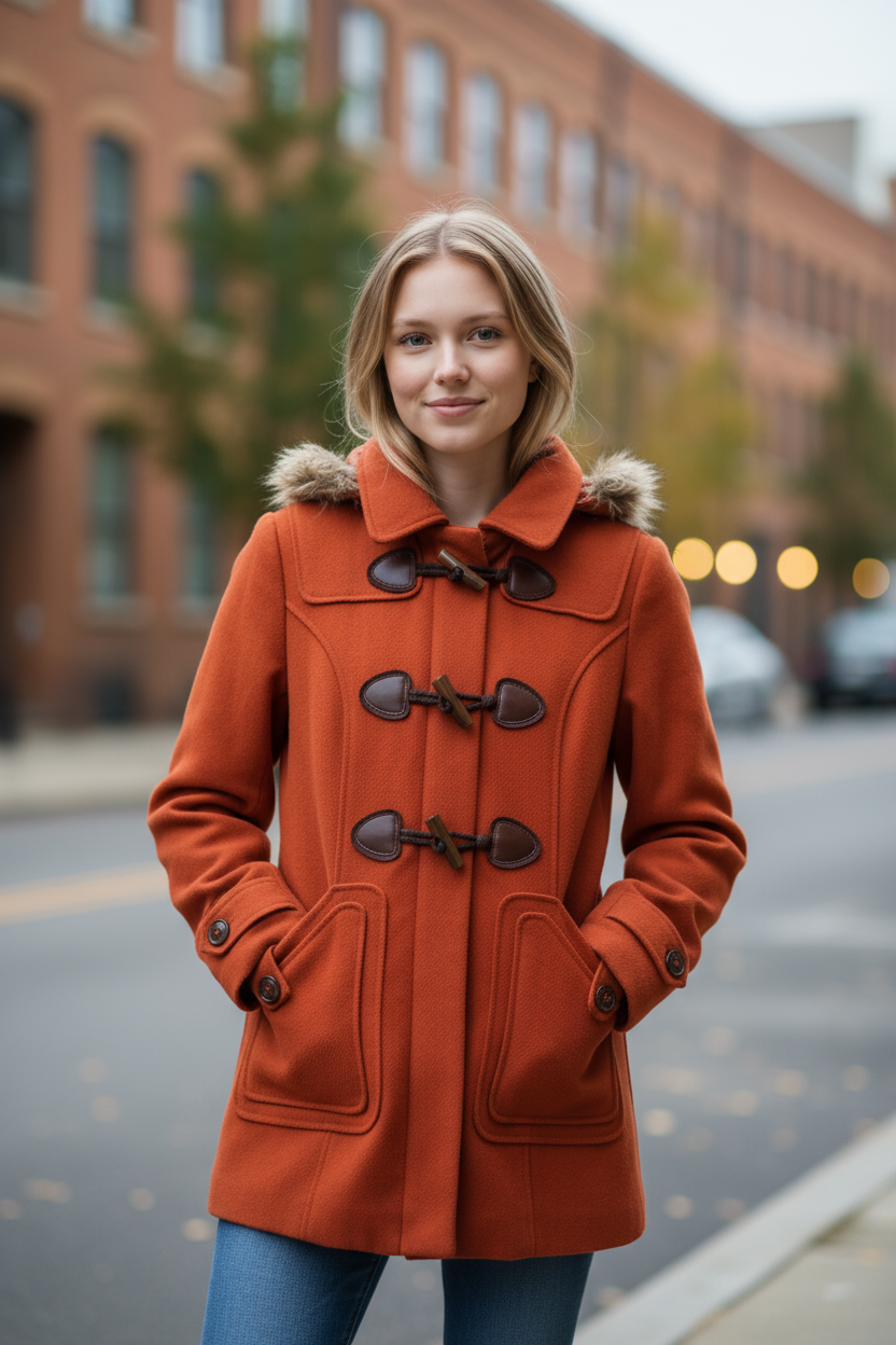 Rust vintage coat with hood size small