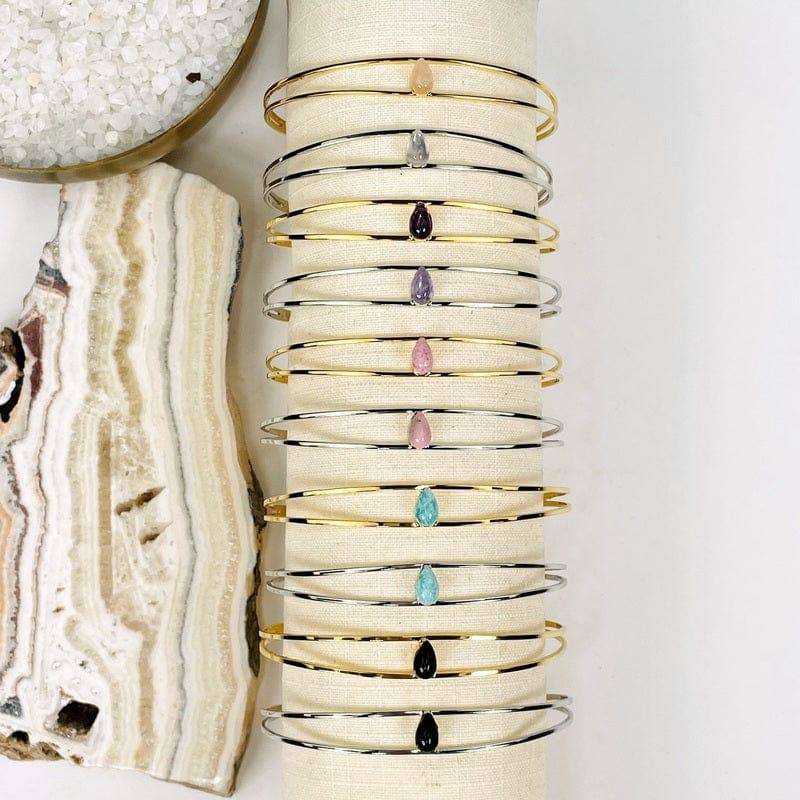 Crystal Droplet Gemstone Bracelets: Silver / Rhodochrosite