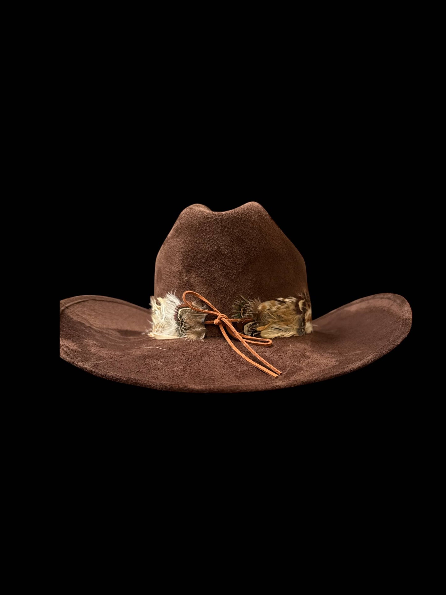 Feather Hat Band Middle Crown with strap tie: Light Brown #CR02