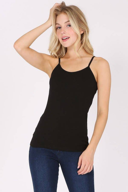 Basic cotton spandex camisole spaghetti strap  tank top: Black