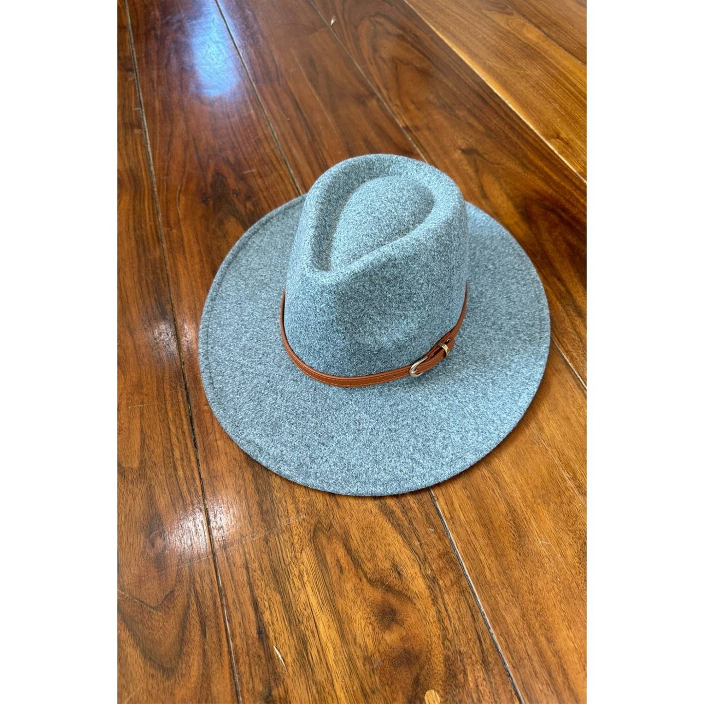 Wide Brim Fedora Hat With leather Belt: CHARCOAL / ONE SIZE