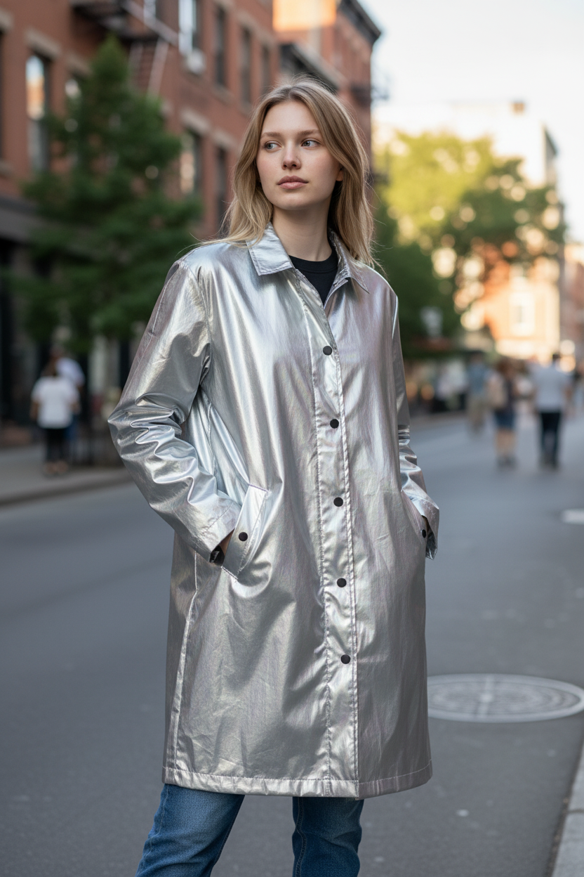 Silver rain coat - size medium
