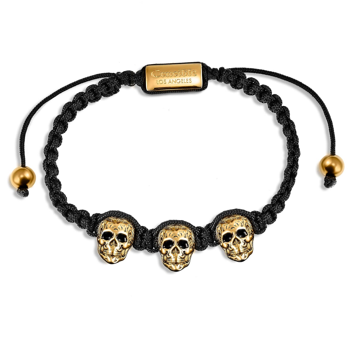 Crucible Skulls Nylon Rope Cord Adjustable Bracelet: Silver