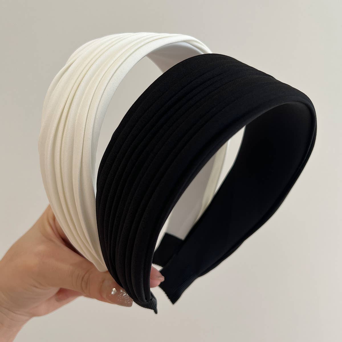 Minimalist Pleated Fabric Wide Hair Headbands: Black