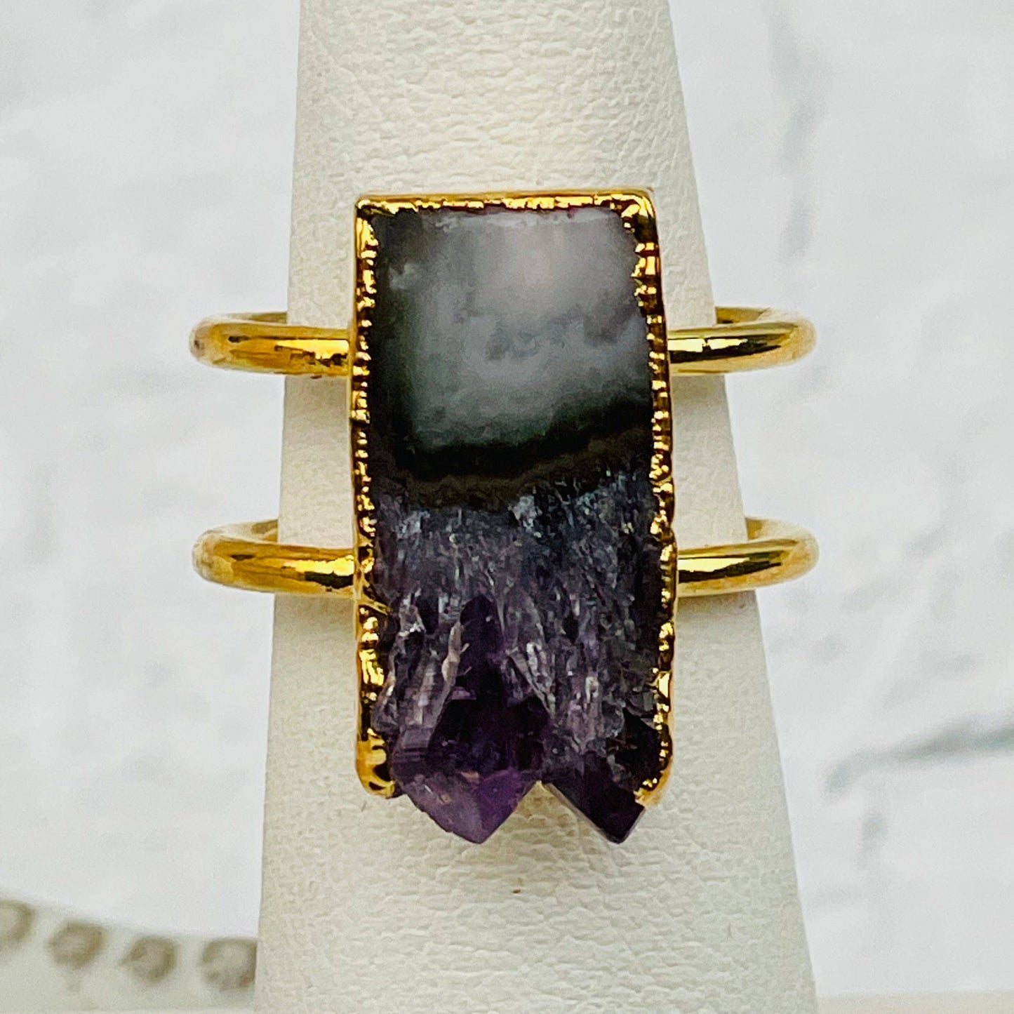 Crystal Amethyst Slice on 24k Gold Electroplated Ring